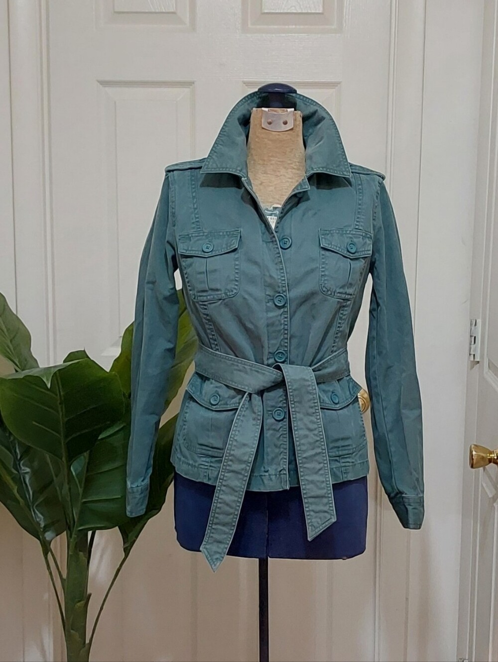 2010s GAP Teal Cotton  Utility Jacket with Belt Size Small